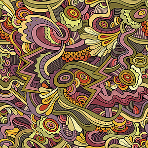 抽象矢量装饰性民族手绘制无缝模式背景墙纸卡通片花瓣叶子涂鸦卷曲风格地毯纺织品背景图片