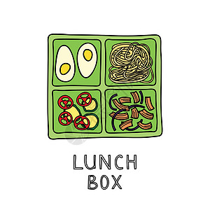 夏日食面手工画的午餐食物盒设计图片
