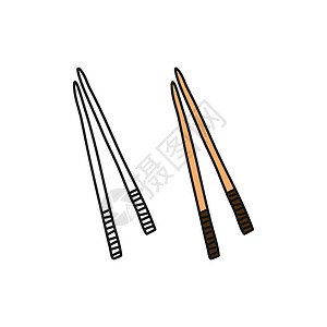筷子工具面条轮廓和彩色筷子插画