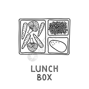 手画素食午餐盒盒子时间手绘涂鸦健康营养孩子办公室蔬菜插画