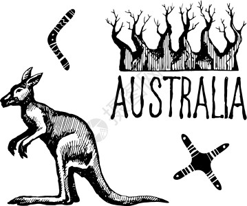 悉尼袋鼠澳大利亚的符号和标志插画