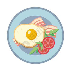 西红柿蛋有培根和番茄的炒鸡蛋 矢量插图插画