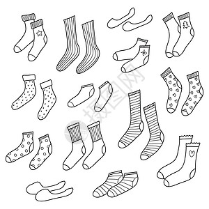 可爱袜子素材一套不同的涂鸦袜子运动圆点针织品棉布卡通片羊毛绘画服装服饰织物设计图片