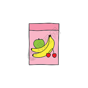 燕麦和苹果面条彩色的婴儿粥盒子稀饭白色营养粉色插图涂鸦早餐浆果香蕉插画