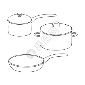 白色的锅手画厨房锅和锅插画