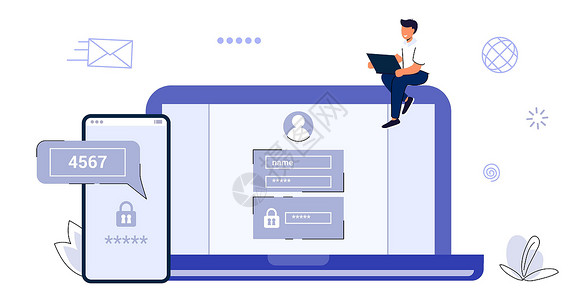 专项核查2fa 两个要素认证密码安全通知登录核查代码 IPS卡通片展示手机验证网络鉴别隐私电话电脑技术设计图片