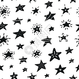 星星与小猫无缝的图案 与涂鸦星星草图孩子们黑色卡片孩子墨水报酬纺织品打印天空设计图片