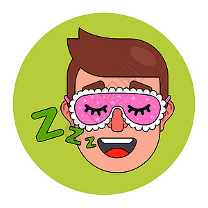 男人睡觉时戴着睡面具 打呼噜节律卡通片卧室成人男性睡眠睡衣时间插图小憩插画