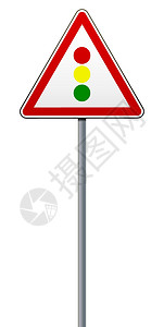 路口红绿灯电灯管制 金属杆上的路标 白色背景的孤立物体 矢量图解 无孔不入的物体设计图片
