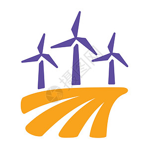 轴流风机场平面的圆风机 glyph 图标活力发电机农场生态涡轮环境技术力量绿色场地插画