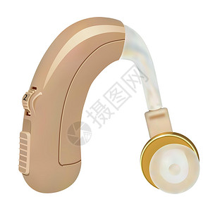 白色耳机素材耳后助听器 听力损失患者的声音放大器 耳鼻喉科的治疗和修复学 医药卫生 白色背景上的现实对象 向量塑料耳朵病人喷嘴身体听觉假肢插插画