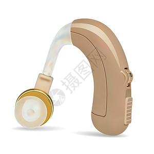 白色耳机素材耳后助听器 听力损失患者的声音放大器 耳鼻喉科的治疗和修复学 医药卫生 白色背景上的现实对象 向量电池耳聋喷嘴身体模拟听觉药品器插画