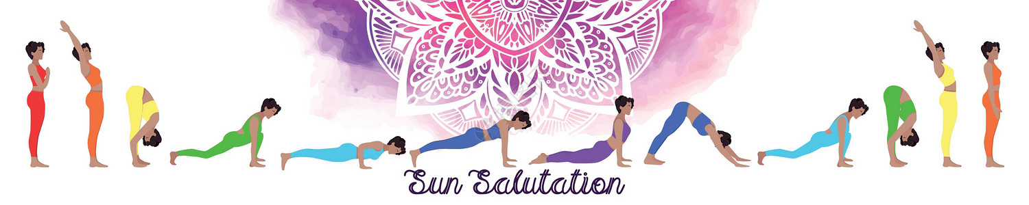 阿斯汤加套瑜伽姿势 女性在做日光美化练习插图女士平衡太阳运动体操身体女孩数字力量插画