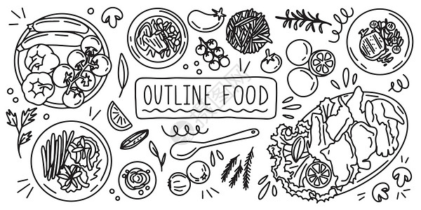 盘子画食物 矢量盘菜 面条画图示图标 线条 草图菜单艺术涂鸦餐厅收藏厨房盘子蔬菜美食烹饪设计图片