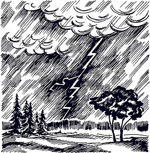 酸角树森林角的暴风雨艺术公园预报雷雨旅行季节涂鸦气候草图闪电设计图片