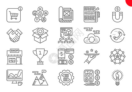 排行图标搜索引擎优化的细线图标集插图网站排行商业山脉营销关键词社会互联网电脑插画