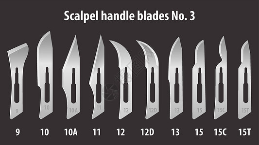 工具刀第3号手术刀片 手动外科医疗器械 向量插画
