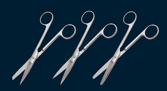 手动曲柄一组外科直剪刀 用不同形状的刀片来表达型 矢量插图;以及插画