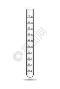 半圆尺标识有标度的玻璃实验室试管 用于化学 生物学和医学实验室研究和分析的特殊玻璃器皿 矢量图设计图片