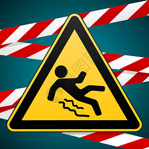 - 注意危险 小心滑动 安全标志 警告三角形和跨越警戒带 工业设计 向量插画
