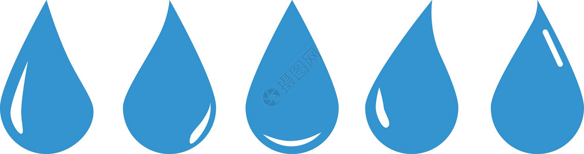 飞沫水滴 有不同形状的水滴和光滑的水滴 矢量设计图片