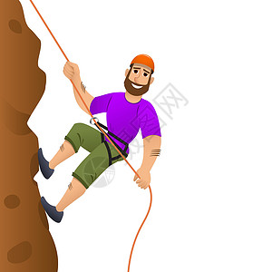 登山者紫色攀岩者 人类承诺要升起陡峭的斜坡 卡通人物石头卡通片英雄胡子快乐岩石爱好运动头盔胡须插画