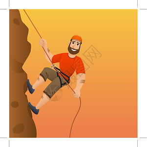 攀岩者 人类承诺要升起陡峭的斜坡 卡通人物运动员爱好男生石头保险男人快乐旅行悬崖冒险背景图片