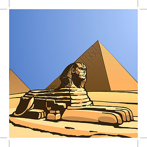 埃及胡夫金字塔Sphinx 古代雕像 巨大的古埃及石块结构 矢量图像狮身遗产法老历史性吸引力金字塔地标兴趣文化建筑学插画