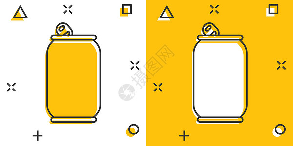 Soda 可以以漫画风格为图标 在孤立的背景中喝瓶装卡通矢量插图 饮料喷洒效果代表商业概念垃圾果汁液体可乐食物标签酒精餐厅瓶子网背景图片