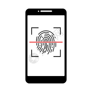 手机指纹识别智能手机解锁图标 指纹扫描图标 矢量插图展示拇指鉴别打印隐私识别传感器电话安全生物插画