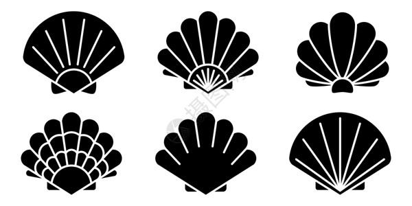 海贝壳图标 外壳矢量图标 黑色贝壳图标插画