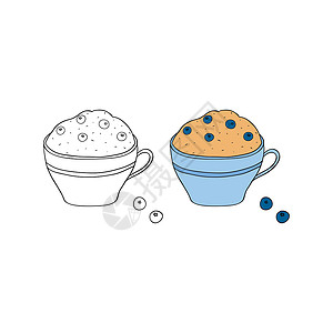 念念不忘是家的味道手画的杯子蛋糕和蓝莓馅饼派对燕麦蓝色甜点卡通片刻字庆典咖啡店饼干设计图片