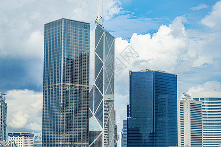 中国省级行政区香港高楼大楼和天上美丽的天空城市景观玻璃摩天大楼商业建筑群蓝天办公楼建筑街景背景