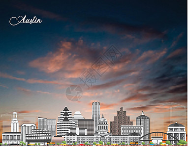 奥斯汀城市景观矢量背景图片