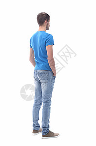 现代时尚人物展望未来身体男人棉布衬衫衣服纺织品空白服饰蓝色广告背景图片