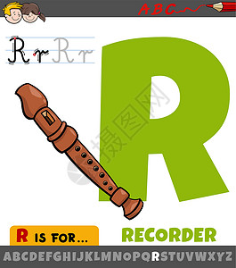 游戏音乐带有卡通录音机乐器的 R 工作表设计图片