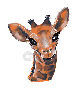可爱指纹素材白色背景的可爱水色长颈鹿的肖像 儿童动物指纹说明(插图)插画