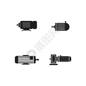 电动机电动发动机图标黑色马达燃料技术车辆电磁插图齿轮力量工业插画