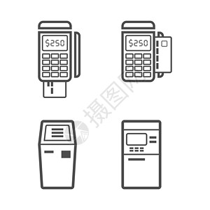 银行业务终端线路风格版矢量图标集图片