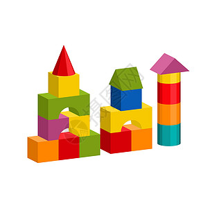 区块连建筑塔 城堡 房子的多彩区块玩具建筑学孩子女孩构造建筑婴儿体积木头学习玩物插画