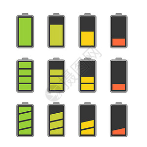 级别图标配有多彩充电级别指标的电池图标集电压界面碱性活力团体收费累加器来源黑色控制板插画