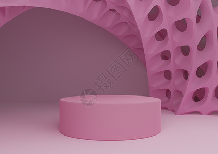 光 糊糊 熏衣粉粉粉3D 以圆柱台或讲台和远期抽象几何形状展示产品 现代背景最低成分模版背景图片