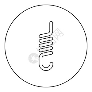 弹簧发圈圆环黑色颜色矢量插图图像大纲轮廓细线风格的汽车悬浮图标的弹簧 带有钩索张拉力延伸圈接合器插画