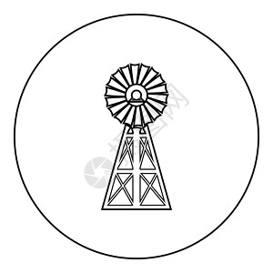 圆圆黑色矢量图示图像轮廓轮廓线细样式的风力发电机图标设计图片