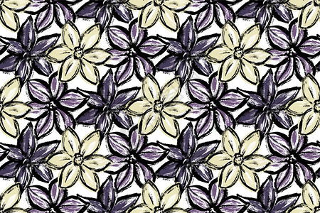 花瓣纹无缝模式 紫色和浅黄色的小型青绿花朵 时尚纹质花朵插画