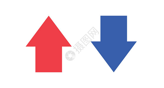 红色蓝色箭头上升和下降箭头的矢量图标集 红色和蓝色箭头 出售 增加或减少投资资产等的理想例证设计图片