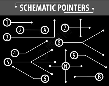 电路细节图原理图指针 用于指示图纸和图表细节的延长线 平面设计的要素黑色原则指挥适应症折痕小路反射草稿插图途径插画
