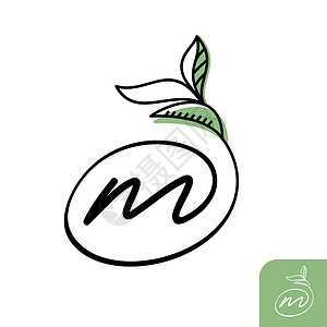 带叶叶叶的字母 M 标识矢量设计模板插图植物公司品牌字体创造力身份商业背景图片