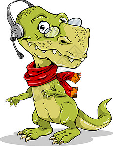 戴耳机的卡通恐龙背景图片