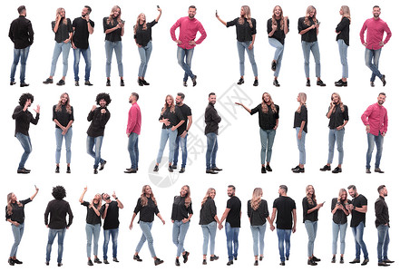 许多不同年轻人照片的拼贴图手势多样性广告情绪手机衣服幸福卷曲技术自拍背景图片